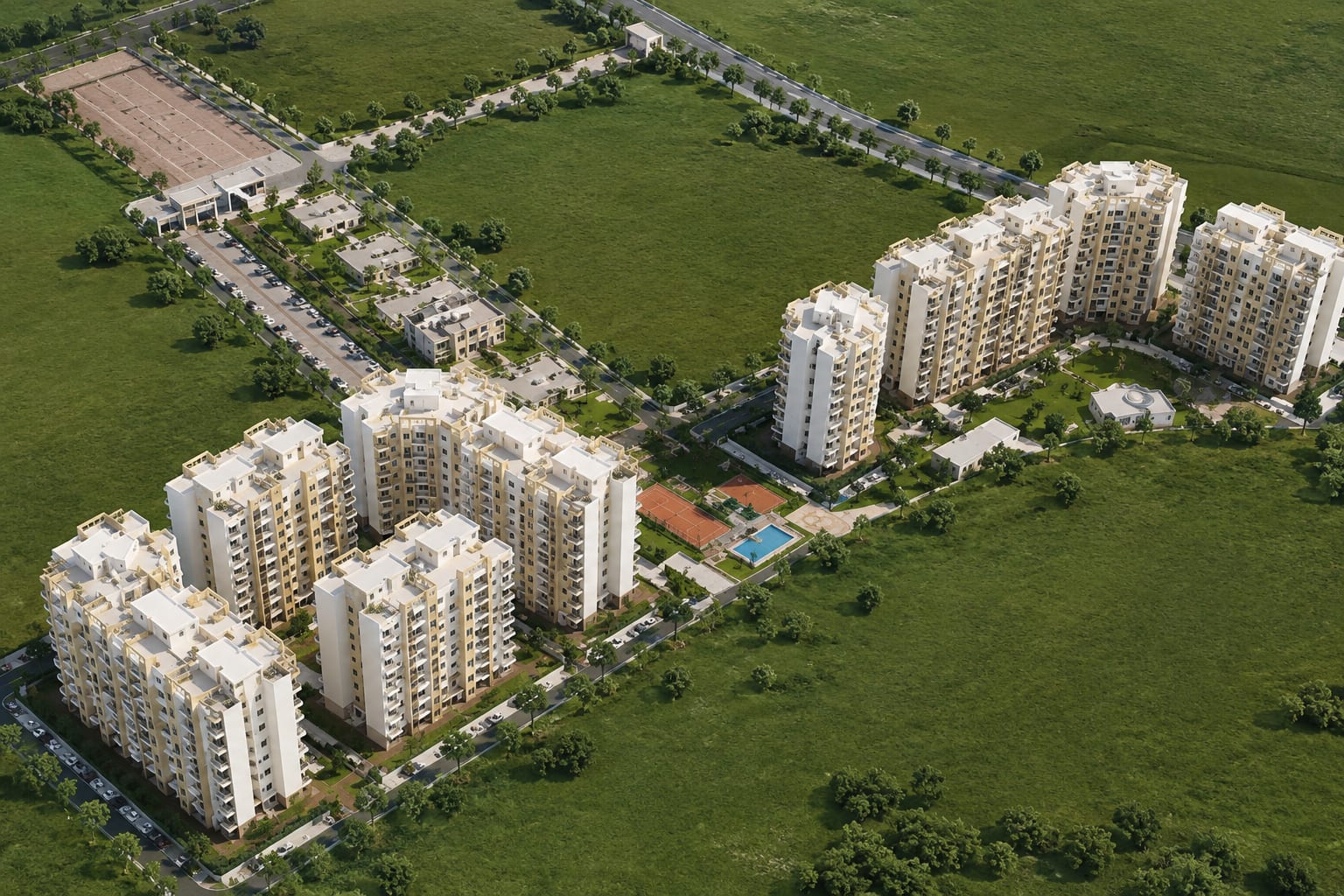 Aerial view of the Green City township at Hadapsar, Pune